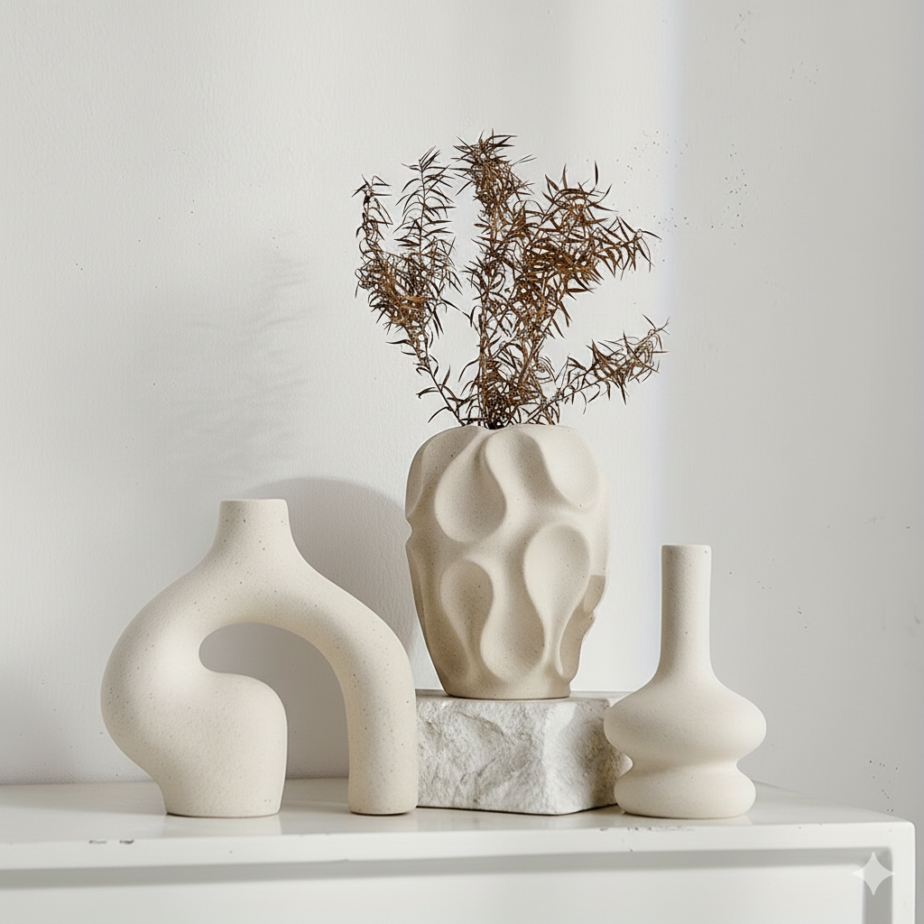 (3-Piece) Asrry Boho Ceramic Vase Set – Modern Minimalist Donut Decor