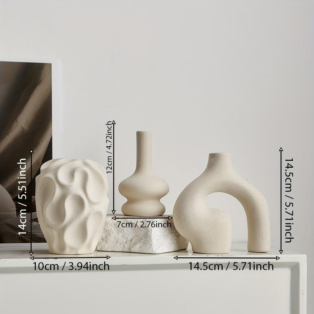 (3-Piece) Asrry Boho Ceramic Vase Set – Modern Minimalist Donut Decor